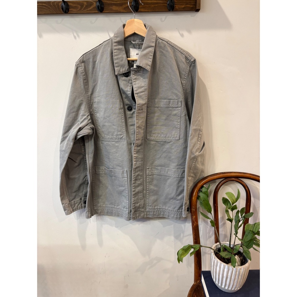 HM Mens Chore Jacket Gray Utility Workwear Button Up Coat Medium